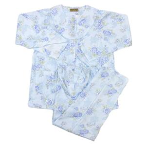 介護 パジャマ 冬用 キルト レディース セミオープン  (M ブルー