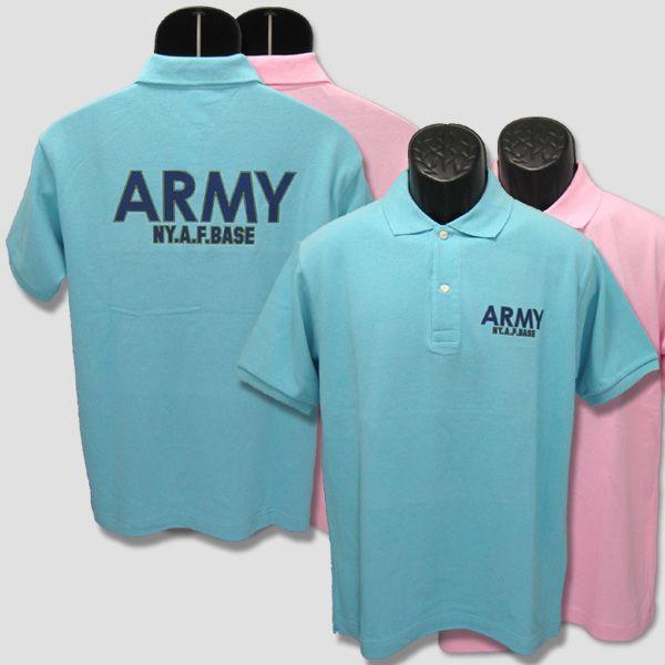ミリタリープリント半袖ポロシャツ　“ARMY NY.A.F.BASE”　【サイズ：XXL】