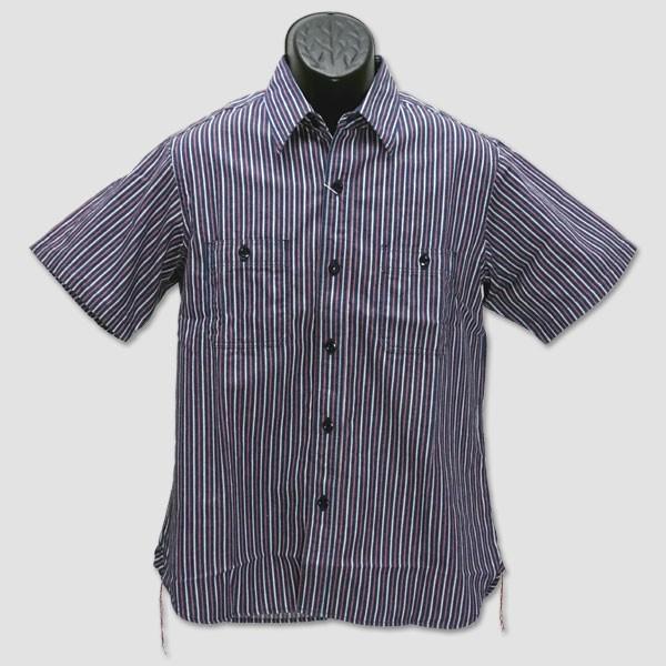 シュガーケイン　SUGAR CANE　半袖ストライプワークシャツ　“INDIGO HICKORY S...