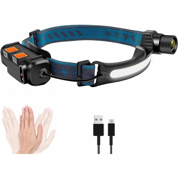 DOKEEP LEDヘッドライト USB充電式 デュアル光源 高輝度 センサー機能 IP5防水 セン...