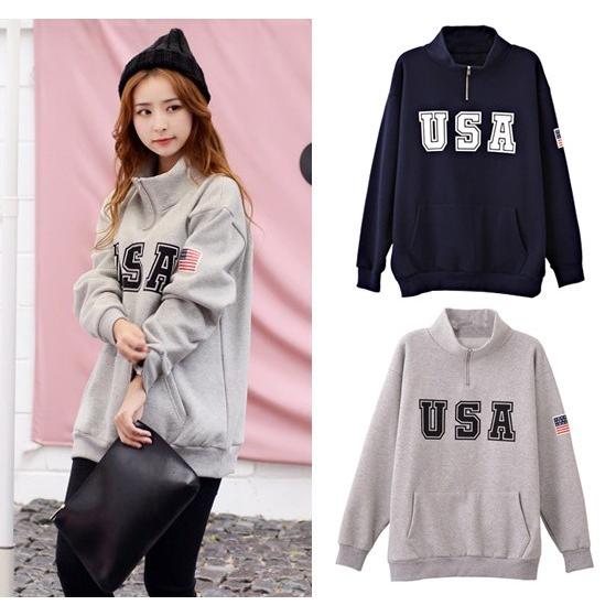 パーカー レディース 韓国 USA 裏起毛 冬 ストリート 30代 40代