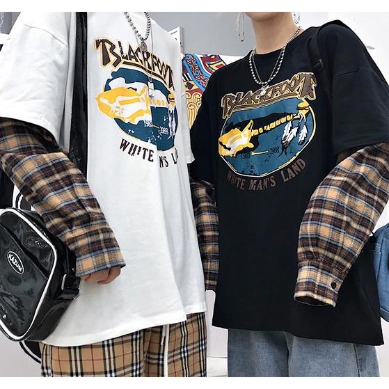 韓国ファッション レディース 重ね着風 トップス トレーナー ロンT 長袖 原宿 ストリート 冬