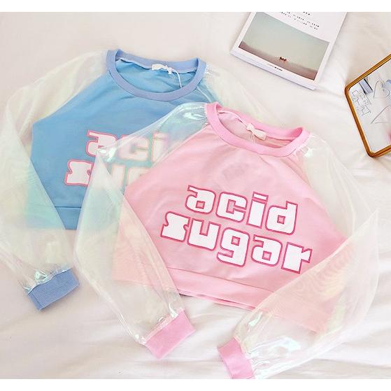 長袖 トレーナー レディース シースルー ダンス衣装 韓国系 原宿系 オルチャン 春夏秋冬