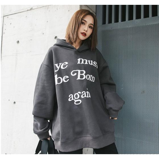 パーカー レディース 韓国 裏起毛 長袖 オーバーサイズ ビッグ 原宿系