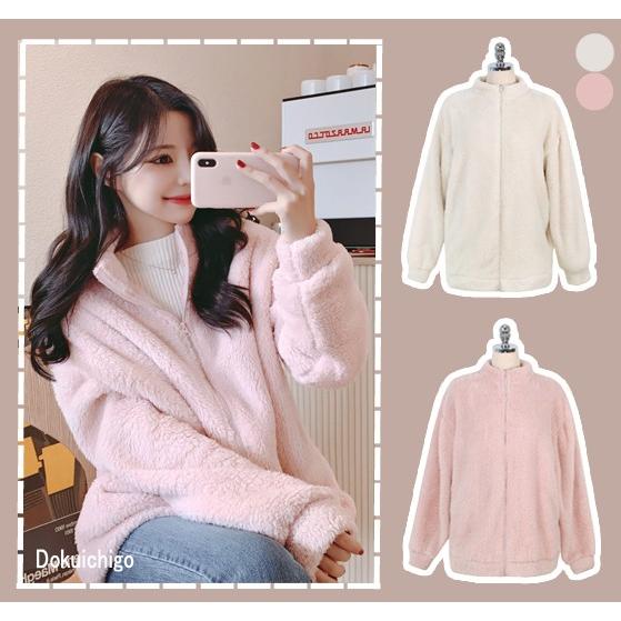 パーカー レディース ジップアップ 韓国 ボア アウター もこもこ ブルゾン 防寒 無地