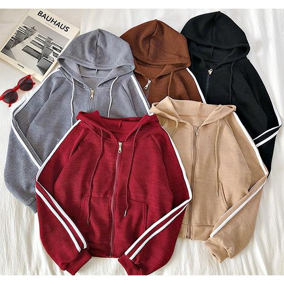 ジップアップパーカー レディース 長袖 韓国 ツーライン ストリート 原宿 部屋着 春夏秋冬