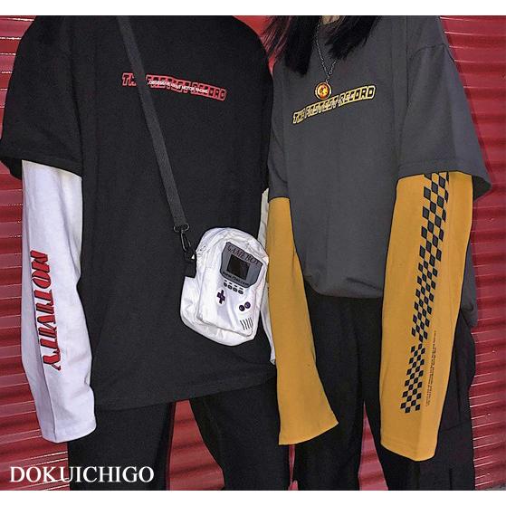 韓国ファッション トップス  レディース ロンT 長袖 重ね着風 原宿 ストリート