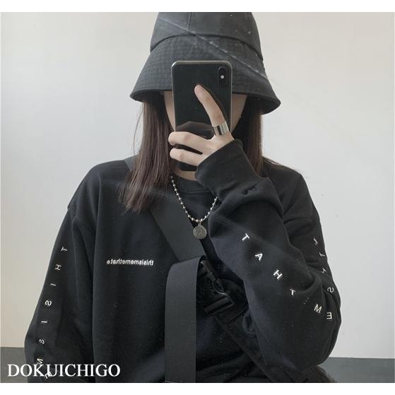トレーナー レディース 韓国 サイド文字 袖ロゴ トップス ストリート 長袖