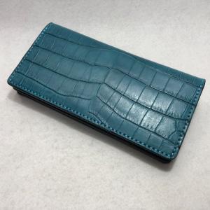 74 藍染め スモールクロコダイルレザー 長財布 肚クロコ 顎下 ボディー