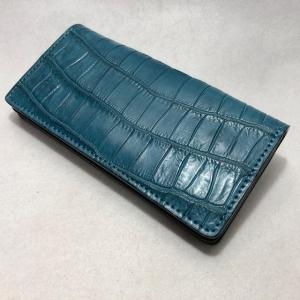 74 藍染め スモールクロコダイルレザー 長財布 肚クロコ 顎下 ボディー