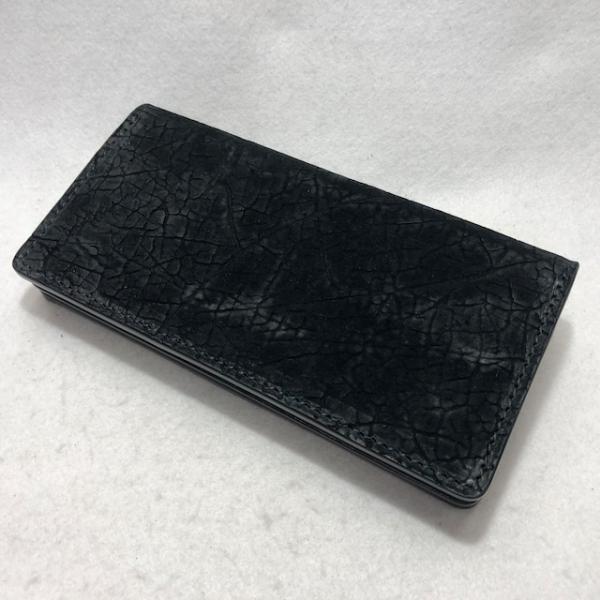 HP01 カバ革（Hippopotamus ）ブラック ロングウォレット 長財布　エキゾチックレザー
