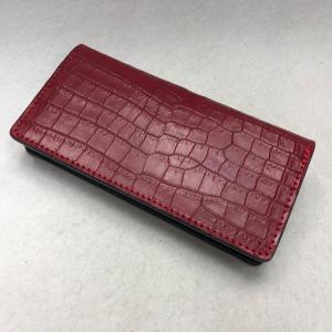 シャムクロコダイルレザー 肚クロコ1 顎下 半艶ブラウン 札入れ 長財布