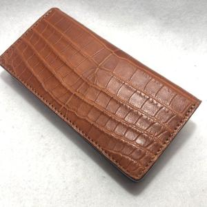 222 シャムクロコダイル長財布 肚クロコ顎下 ダークブラウンマット 