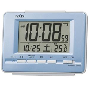 セイコー クロック 目覚まし時計 電波 デジタル カレンダー 温度 表示 PYXIS ピクシス 薄青 パール NR535
