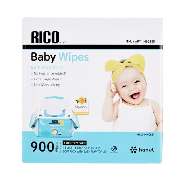 RICO 赤ちゃん用 おしりふき 900枚 （100枚個装ｘ9個入り）×1箱セット