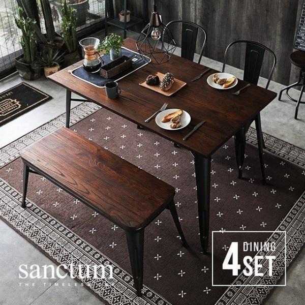 ダイニングテーブルセット 4人掛け テーブル チェア ベンチ 4点セット sanctum 木製 無垢...
