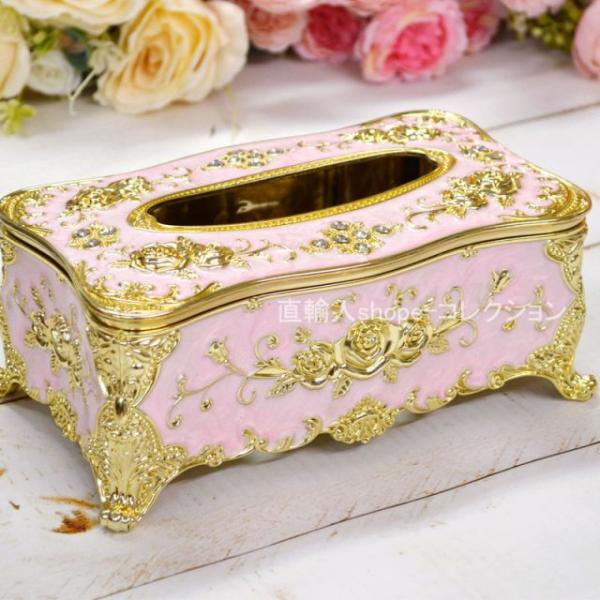 ★新春クリアランスSALE！★ 薔薇の ティッシュボックス ティッシュケース ピンク＆ゴールド色 薔...