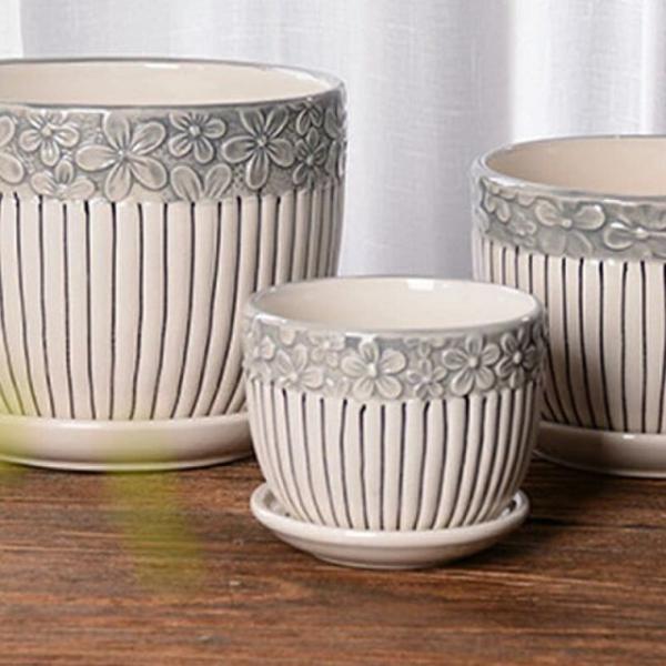 ★新春クリアランスSALE！★  底穴あり 受皿付き フラワー鉢 3個セット 植木鉢 おしゃれ 鉢 ...