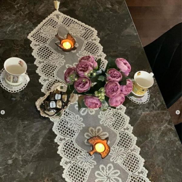 ★新春クリアランスSALE！★  33×114cm おしゃれ テーブルランナー ベージュ色 レース ...