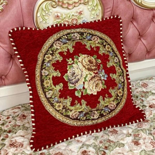 クッションカバーと中身のセット 花柄 ゴブラン クッション  正方形 エレガント 上品 クラシック ...