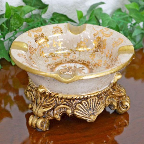 脚付き シノワズリデコ灰皿 ゴールド キラキラ 送料無料 おしゃれ 卓上灰皿 灰ざら はいざら 灰皿...