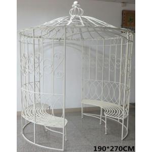 ゴージャス アイアン製 ガゼボ ベンチ付き ガーデン ファニチャー 屋外 屋根 固定 庭 テラス ベ...