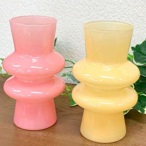 ★新春クリアランスSALE！★ 黄色 ピンク 北欧ベース 韓国インテリア フラワーベース ガラス 北...