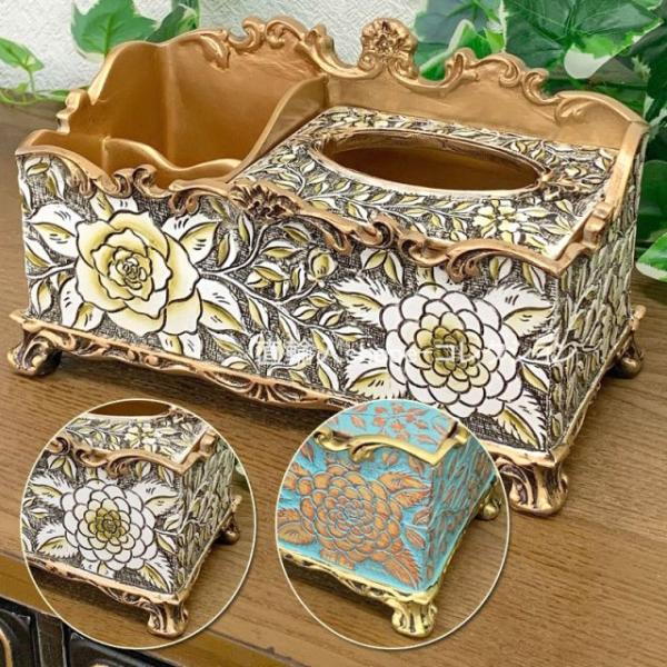 ★新春クリアランスSALE！★ シノワズリ 薔薇の ティッシュボックス 収納付き おしゃれ TISS...