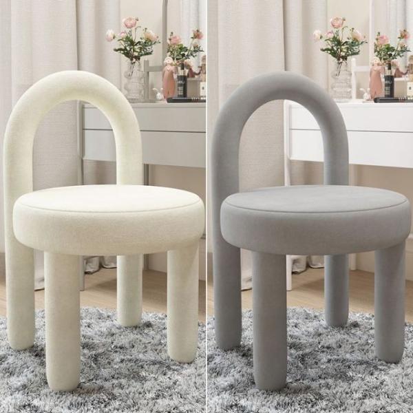 ★新春クリアランスSALE！★ ベルベット生地 おしゃれ背付き椅子 2色 ベージュ グレー色 スツー...