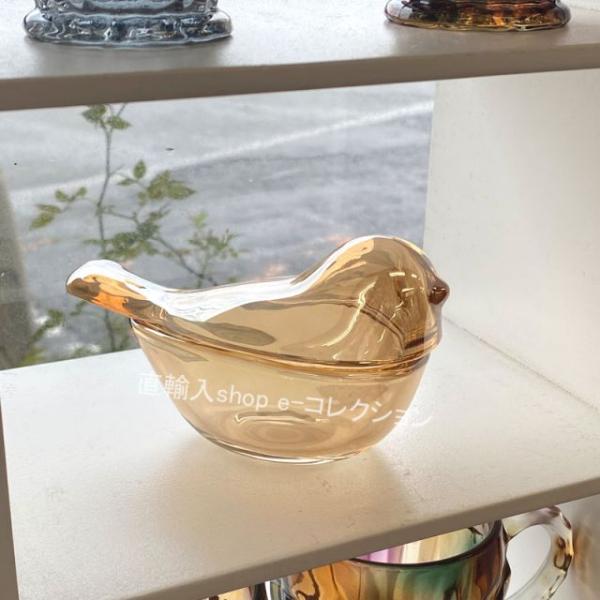 ★新春クリアランスSALE！★ ガラス製 飴色 琥珀色 小鳥の小物入れ 蓋付き ガラス アンティーク...