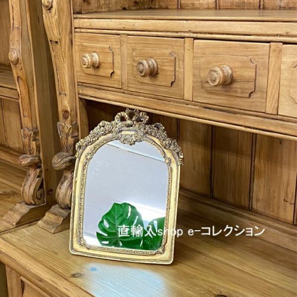 ★新春クリアランスSALE！★ アンティーク ゴールド 卓上ミラー おしゃれ 化粧鏡 インテリア エ...