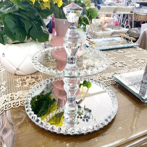 ★新春クリアランスSALE！★ ミラー 2段トレイ ミラートレイ 鏡トレイ アクセ 整理 整頓 デス...