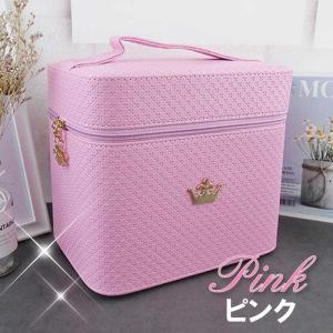 ピンク 持ち運び可 大容量 メイクボックス 鏡付...の商品画像