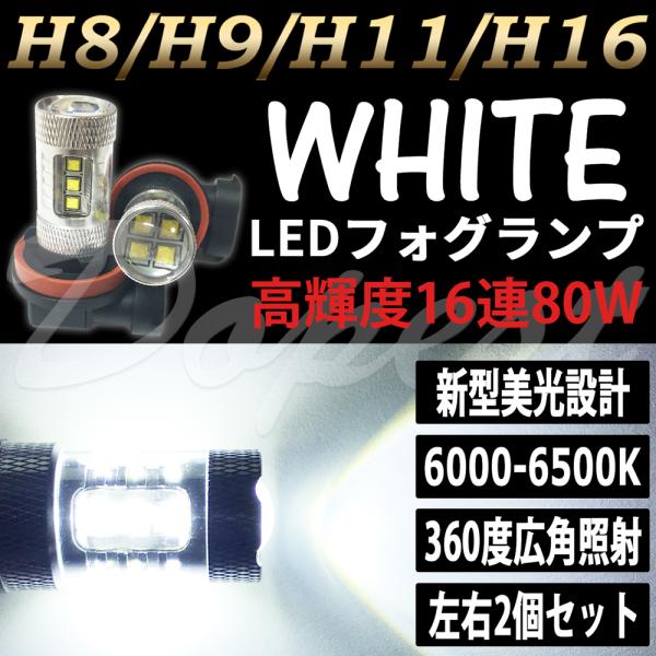 LEDフォグランプ H16 RAV4 MXAA/AXAH50系 H31.4〜 80W 白