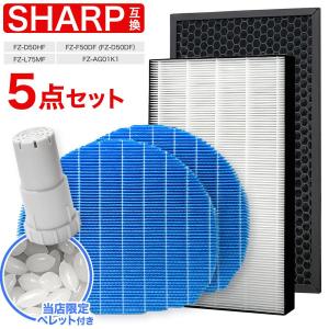 シャープSHARPに使える互換性加湿空気清浄機フィルター 5点 セット FZ-L75MF FZ-D50HF FZ-D50DF FZ-F50DF FZ-AG01K1 集じん 脱臭 イオンカートリッジ KI-NS50