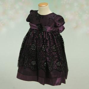 アウトレット　女の子ベビーフォーマルドレス　ダークパープル　結婚式　パーティー　誕生会　８０/９０/９５/１００