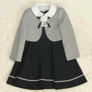 アウトレット　女児キッズフォーマルアンサンブル3点セット　110cm～130cm　千鳥格子ボレロ　紺地ジャンスカワンピタイプ