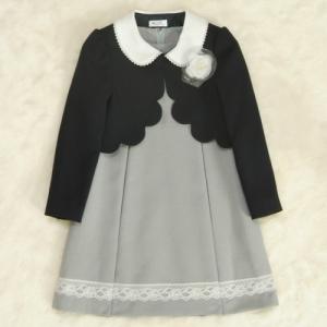 アウトレット　女児キッズフォーマルアンサンブルスーツ3点セット　濃紺ボレロ　グレージャンスカワンピタイプ　１３０cm