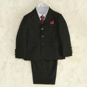 アウトレット　男の子スーツ５点セット　チャコールグレー　シャツカラーストライプ　三つ釦タイプ　ハーフパンツセット　１１０cm