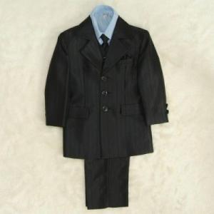 アウトレット　男の子スーツ６点セット　濃チャコールグレー　シャツブルー　三つ釦タイプ　ロングパンツセット　マジックテープタイプベストシャツ付　１１０cm