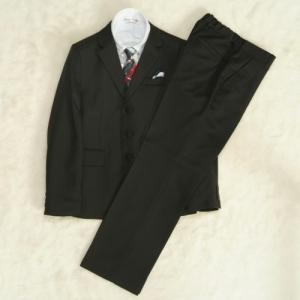 アウトレット　男の子ジュニアフォーマルスーツ５点セット　140cm～165cm　チャコール　シャツカラー白　三つ釦　ロングパンツ