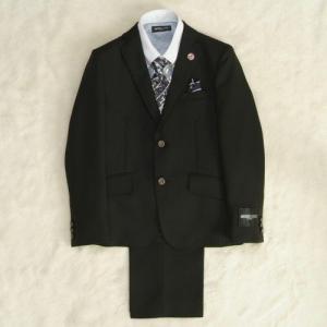 アウトレット　男の子ジュニアスーツ５点セット　チャコール　クレリックタイプシャツブルーストライプ　二つ釦　ロングパンツタイプ　１６５cm　ミチコロンドン