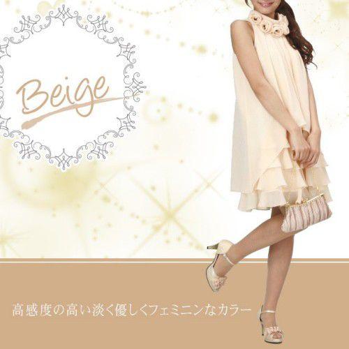 フォーマルドレス　アウトレット品　ミドル丈　ベージュ　サイズM９号　結婚式　二次会　同窓会　成人式　...