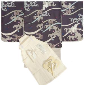 七五三 着物 5歳 男の子 羽織着物袴セット ブルーグレー 飛燕 白袴 12点セット 足袋付きセット