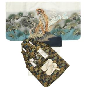七五三 男児 着物袴セット 虎 白地羽織着物 金糸刺繍使い 濃紺紋袴 ５歳用 12点セット 足袋付きセット