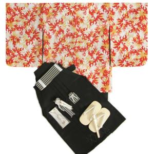 七五三 着物 男の子袴セット 5歳  黄色橙赤焔柄 炎文様柄羽織 黒無地袴 12点セット 足袋付きセット