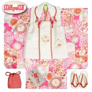 京美 七五三 着物 3歳 女の子 被布セット 京都花ひめ 赤地着物 被布白