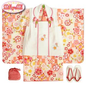 七五三 着物 3歳 女の子 被布セット マユミブランド 濃淡黄色橙市松グラデーション 桜 金彩使い 被布桜刺繍白色 雛祭り 正月 足袋付フルセット