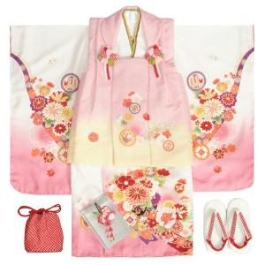  七五三 着物 3歳 女の子 被布セット マユミブランド 白地ピンク染め分け着物 被布淡ピンク 絵羽文様 刺繍半衿に足袋付きセット 日本製 