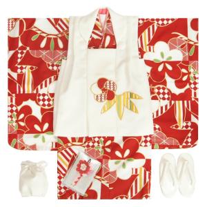 七五三 着物 3歳 女の子 被布セット 花わらべブランド 濃赤色 梅 桃山配色 金彩使い 被布白色刺繍使い 雛祭り 正月 足袋付セット 日本製